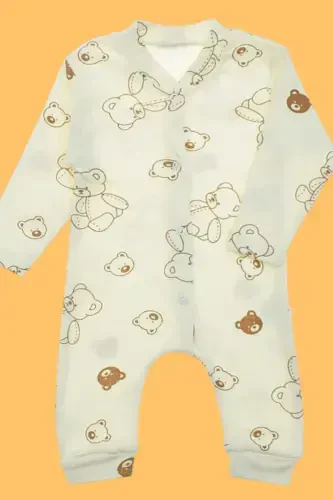 Unisex Baby Bear Print Ribbed Fabric Snap-Button Newborn Baby Romper 100% Cotton Flexible 1-3-6 Months-WHITE BEAR - 5