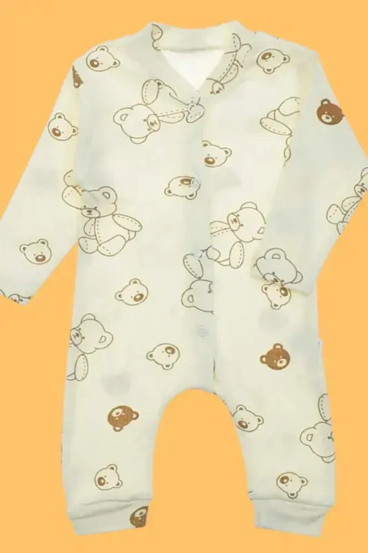 Unisex Baby Bear Print Ribbed Fabric Snap-Button Newborn Baby Romper 100% Cotton Flexible 1-3-6 Months-WHITE BEAR - 5