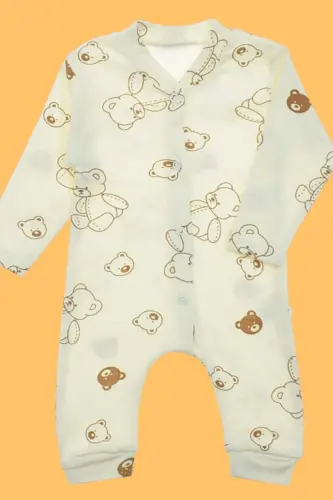 Unisex Baby Bear Print Ribbed Fabric Snap-Button Newborn Baby Romper 100% Cotton Flexible 1-3-6 Months-WHITE BEAR - 5