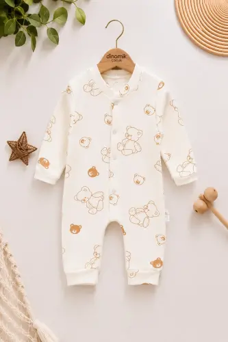 Unisex Baby Bear Print Ribbed Fabric Snap-Button Newborn Baby Romper 100% Cotton Flexible 1-3-6 Months-WHITE BEAR 