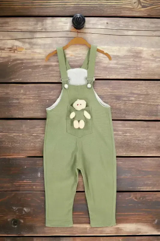 Unisex Baby Bear Printed Colorful Overall Jumpsuit with Lycra Stretchable Fabric Adjustable Straps - DINAMIK ÇOCUK