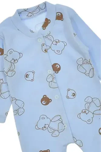 Unisex Baby Bear Printed Ribbed Fabric Snap Fastener Newborn Baby Romper 100% Cotton Flexible 1-3-6 Months-BLUE BEAR - 5