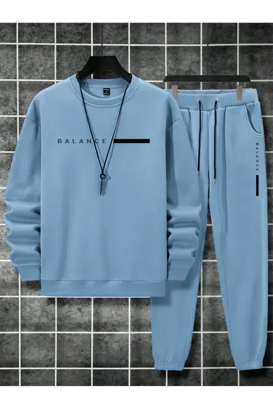 Unisex Baby Blue Tracksuit with BALANCE Print and Fleece Lining - Baby Blue - SEUSCRAFT