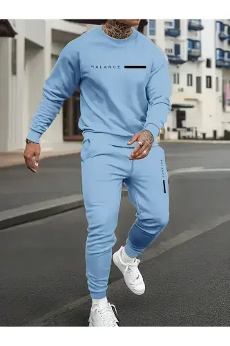 Unisex Baby Blue Tracksuit with BALANCE Print and Fleece Lining - Baby Blue - SEUSCRAFT (1)