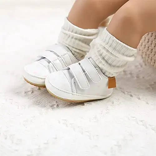Unisex Baby Boys Girls High-Top Ankle Sneakers Soft Rubber Sole Infant Crib Shoes Toddler First Walkers - 3