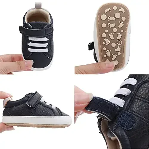 Unisex Baby Boys Girls High-Top Ankle Sneakers Soft Rubber Sole Infant Crib Shoes Toddler First Walkers - 6