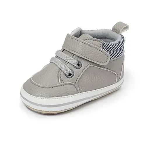 Unisex Baby Boys Girls High-Top Ankle Sneakers Soft Rubber Sole Infant Crib Shoes Toddler First Walkers - 1