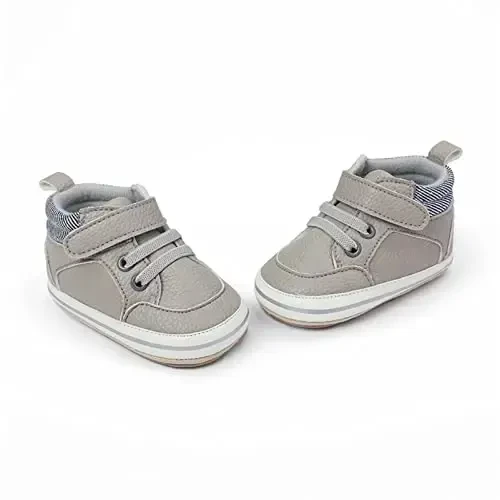 Unisex Baby Boys Girls High-Top Ankle Sneakers Soft Rubber Sole Infant Crib Shoes Toddler First Walkers - 6