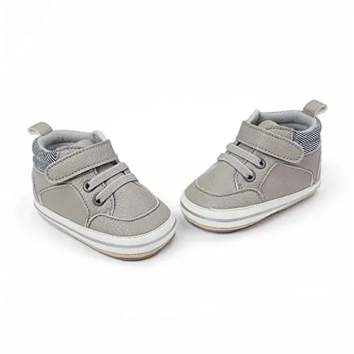 Unisex Baby Boys Girls High-Top Ankle Sneakers Soft Rubber Sole Infant Crib Shoes Toddler First Walkers - 6