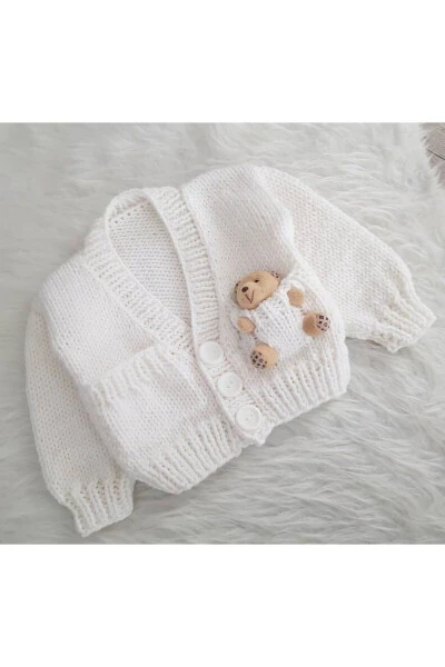 Unisex Baby Cardigan with Bear - EL ÖRGÜSÜ