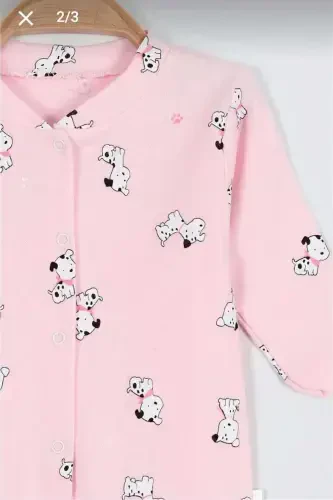 Unisex Baby Dog Print Snap-Front Newborn Romper 100% Cotton Flexible 1-3-6 Months-PINK DOG - 2
