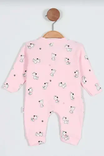 Unisex Baby Dog Print Snap-Front Newborn Romper 100% Cotton Flexible 1-3-6 Months-PINK DOG - 3