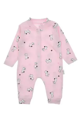 Unisex Baby Dog Print Snap-Front Newborn Romper 100% Cotton Flexible 1-3-6 Months-PINK DOG - 4