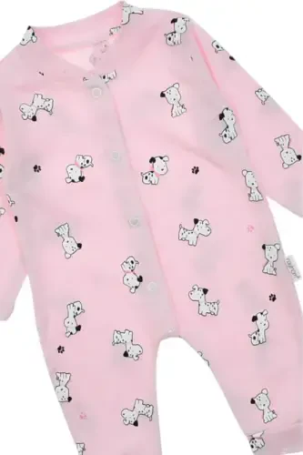 Unisex Baby Dog Print Snap-Front Newborn Romper 100% Cotton Flexible 1-3-6 Months-PINK DOG - 6