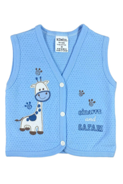 Unisex Baby Giraffe Embroidered Organic Cotton 3-Piece Quilted Vest Set for 3-6-9 Months. - 7