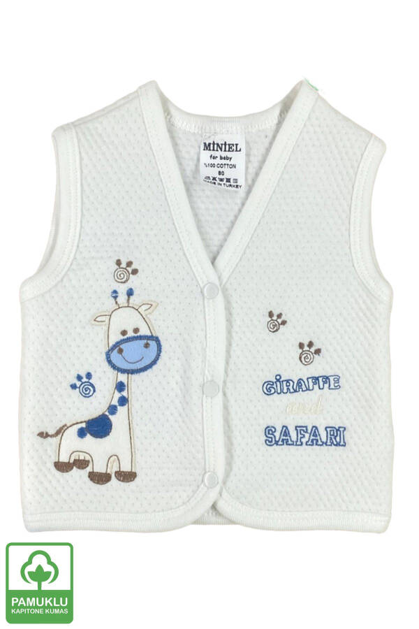 Unisex Baby Giraffe Embroidered Organic Cotton 3-Piece Quilted Vest Set for 3-6-9 Months. - 2