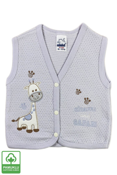 Unisex Baby Giraffe Embroidered Organic Cotton 3-Piece Quilted Vest Set for 3-6-9 Months. - 3