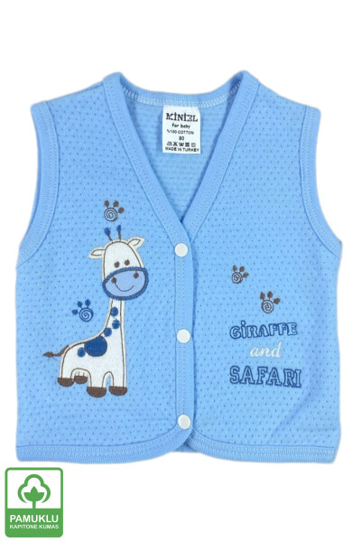 Unisex Baby Giraffe Embroidered Organic Cotton 3-Piece Quilted Vest Set for 3-6-9 Months. - 4