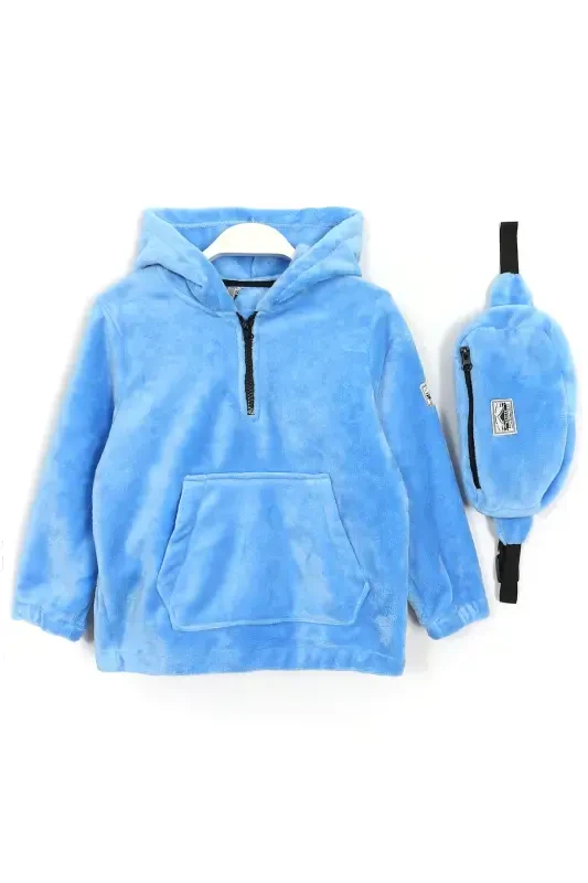 Unisex Baby & Kid Hooded Sweatshirt, Blue, with Kangaroo Pocket & Accessory - 1