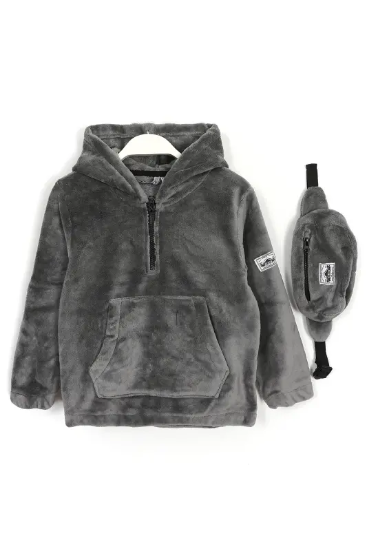 Unisex Baby & Kid Hooded Sweatshirt, Charcoal Grey, with Kangaroo Pocket & Accessory - DOBAKIDS
