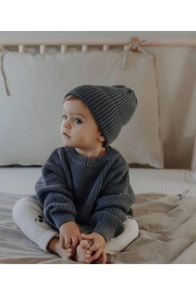 Unisex Baby-Kid Knit Sweater 6 Months 5 Years (Dark blue grey mix color) - 2