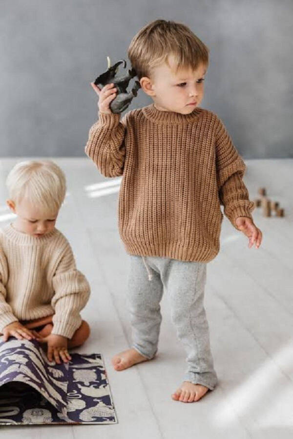 Unisex Baby Kids Bicycle Neck Oversize Knitted Sweater 6 Months-5 Years - 1