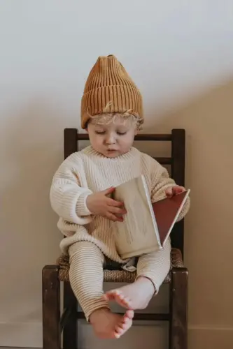 Unisex Baby Kids Crew Neck Oversize Knitwear Sweater 6 Months-5 Years - Cream - ESES BEBE (1)
