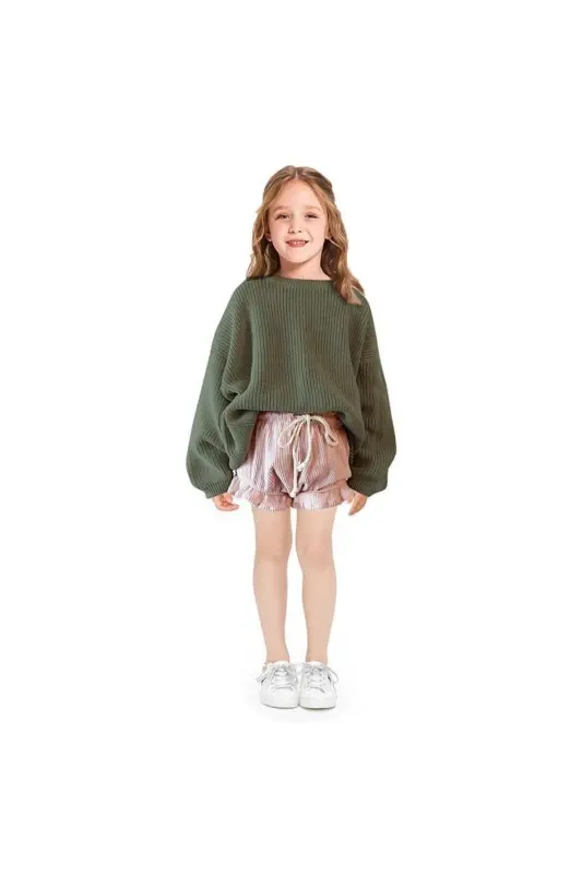 Unisex Baby Kids Crew Neck Oversized Knit Sweater 6 Months-5 Years - Khaki - GENEL MARKALAR