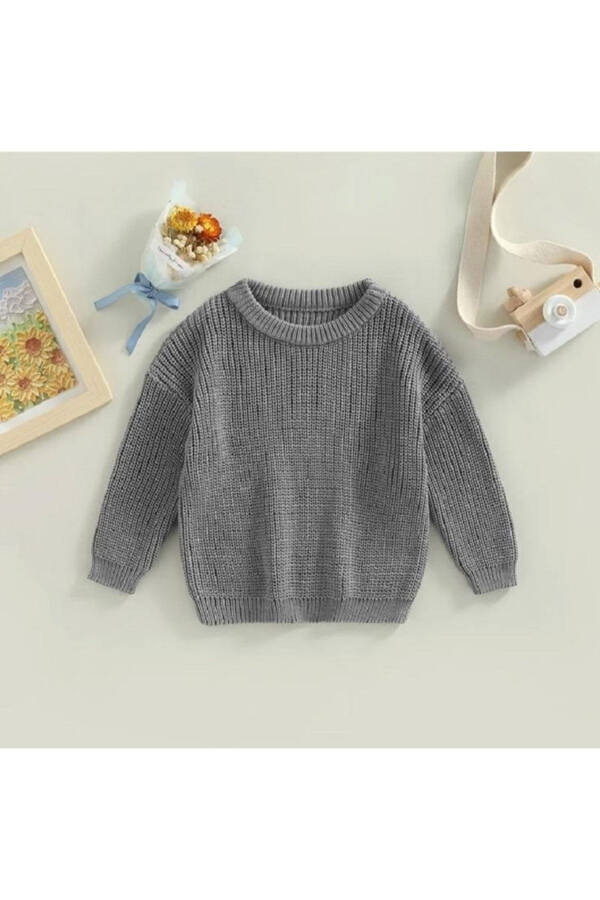 Unisex Baby Kids Crew Neck Oversized Knitted Sweater 6 Months-5 Years - 2