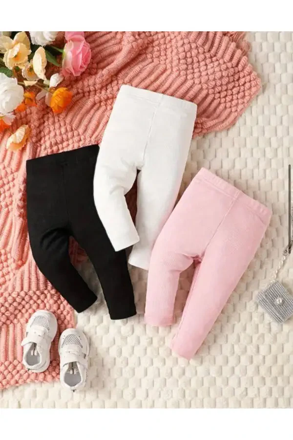 Unisex Baby & Kids Fleece Basic Leggings 3 Pack - 1