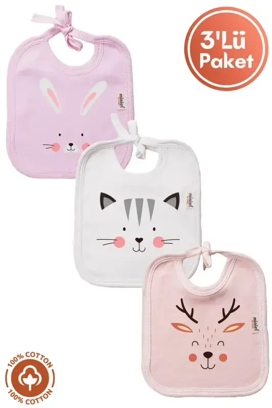 Unisex Baby Newborn Cotton Organic Animal Print Bib 3-Pack (0-3 Months) - MINIEL