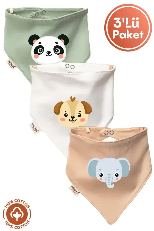 Unisex Baby Newborn Knitted Organic Cotton Animal Figured 0-3 Months Baby Bib 3-Piece Set - MINIEL