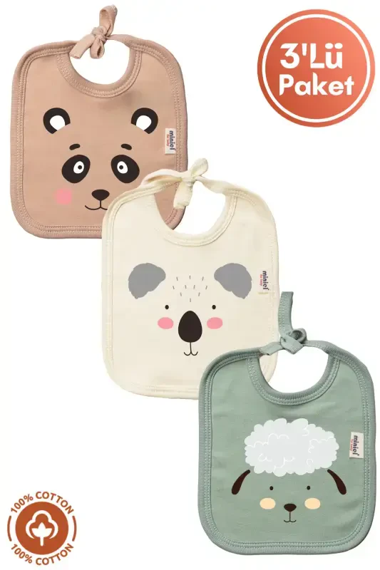 Unisex Baby Newborn Knitted Organic Cotton Animal Figured 0-3 Months Baby Bib 3-Piece Set - MINIEL