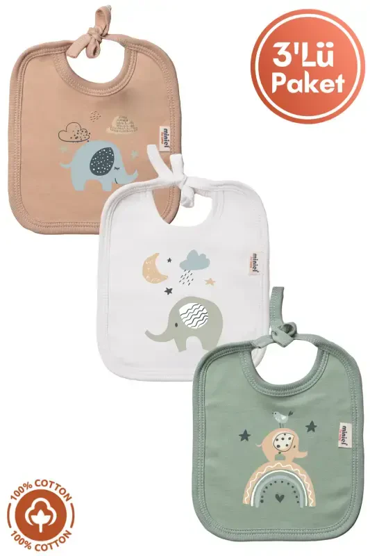 Unisex Baby Newborn Knitted Organic Cotton Elephant Print 0-3 Months Baby Bib 3-Piece Set - MINIEL