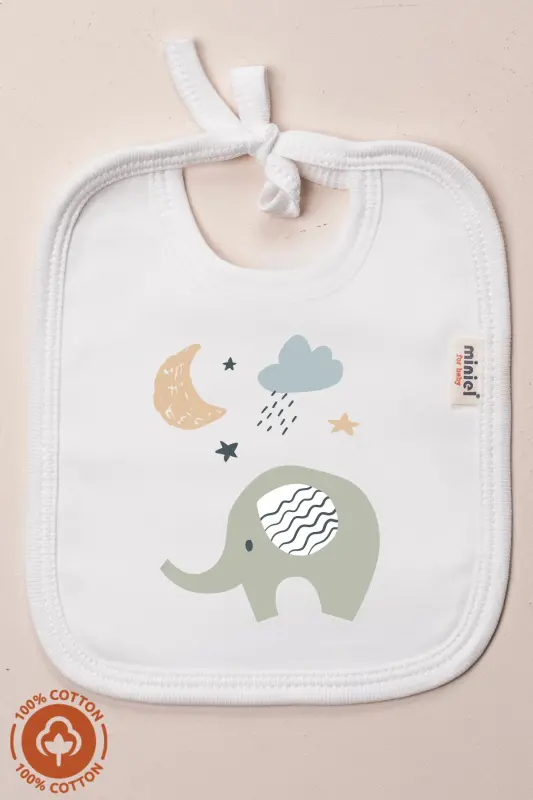 Unisex Baby Newborn Knitted Organic Cotton Elephant Print 0-3 Months Baby Bib 3-Piece Set - 3