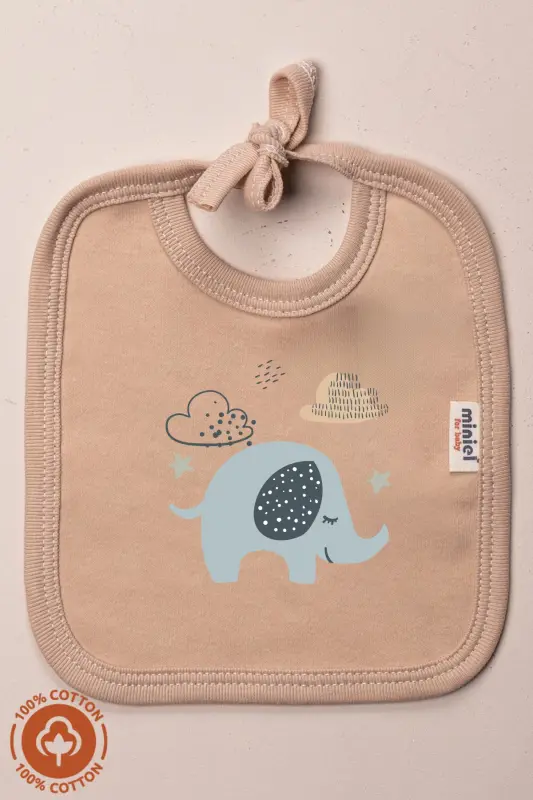 Unisex Baby Newborn Knitted Organic Cotton Elephant Print 0-3 Months Baby Bib 3-Piece Set - 2