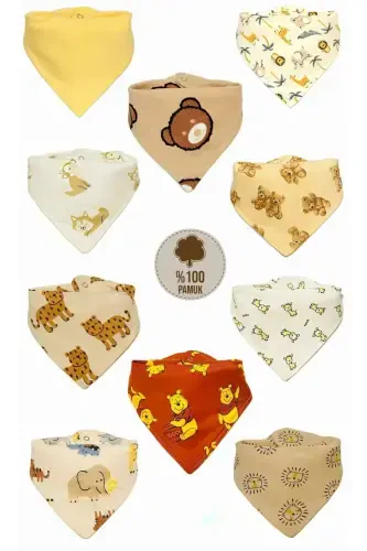 Unisex Baby Organic Fabric Double Layered Earth Tones Bandana Bib - Drool Bib 10 Pieces - 2