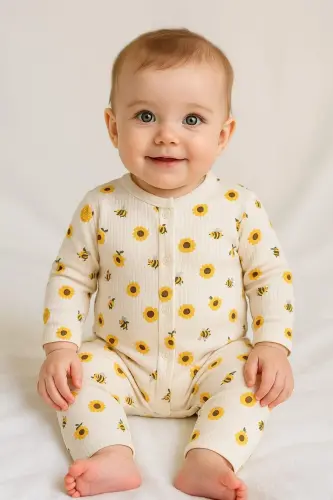 Unisex Baby Safari and Bee Print Snap-Closure Newborn 