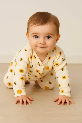 Unisex Baby Safari and Bee Print Snap-Closure Newborn - DINAMIK ÇOCUK (1)