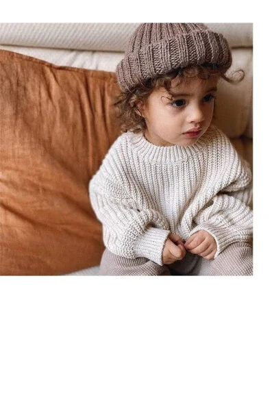 Unisex Baby Toddler Oversize Knit Sweater with Bicycle Collar - 3