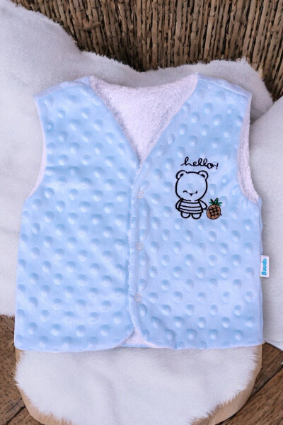 Unisex baby vest, fleece inside, welsoft outside, bear embroidery. - 4