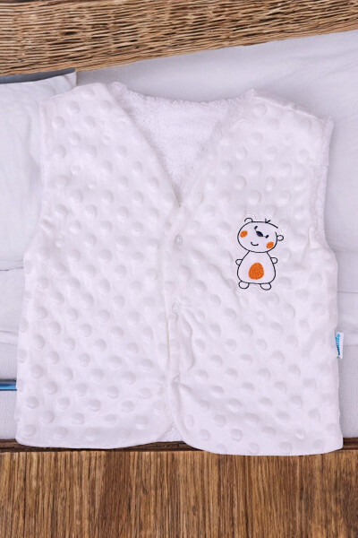 Unisex baby vest, fleece inside, welsoft outside, bear embroidery. - 1