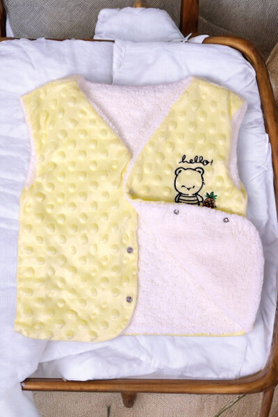 Unisex baby vest, fleece inside, welsoft outside, bear embroidery. - 2