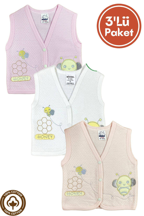 Unisex Baby Vest Set, 3-piece, Quilted, Bee Embroidery, Organic Cotton, 3-6-9 Months - 5