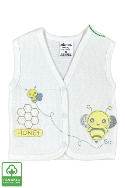 Unisex Baby Vest Set, 3-piece, Quilted, Bee Embroidery, Organic Cotton, 3-6-9 Months - 2