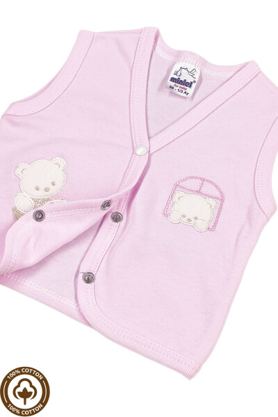 Unisex Baby Vest Set, Organic Cotton, Bear Embroidery, 3-6-9 Months, Pack of 3 - 5