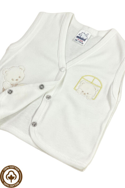 Unisex Baby Vest Set, Organic Cotton, Bear Embroidery, 3-6-9 Months, Pack of 3 - 7