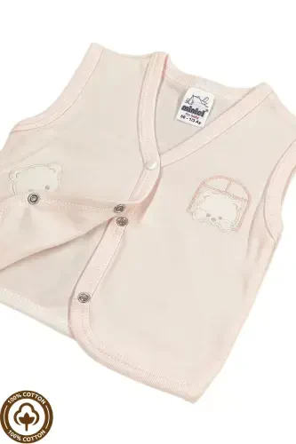 Unisex Baby Vest Set, Organic Cotton, Bear Embroidery, 3-6-9 Months, Pack of 3 - 3