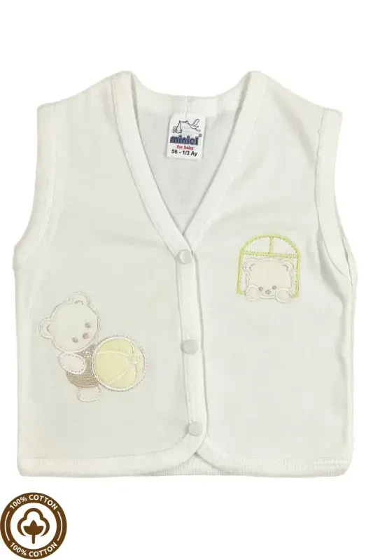 Unisex Baby Vest Set, Organic Cotton, Bear Embroidery, 3-6-9 Months, Pack of 3 - 6