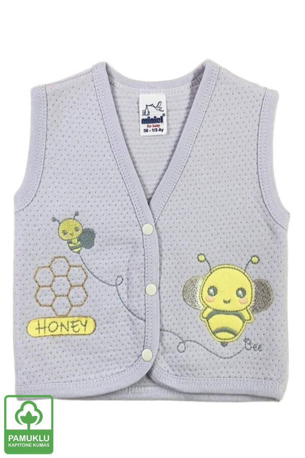 Unisex Baby Vest Set, Organic Cotton, Bee Embroidery, 3-6-9 Months, Quilted - 3